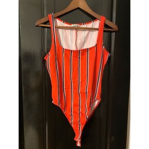 Charlotte Russe Red Striped Bodysuit